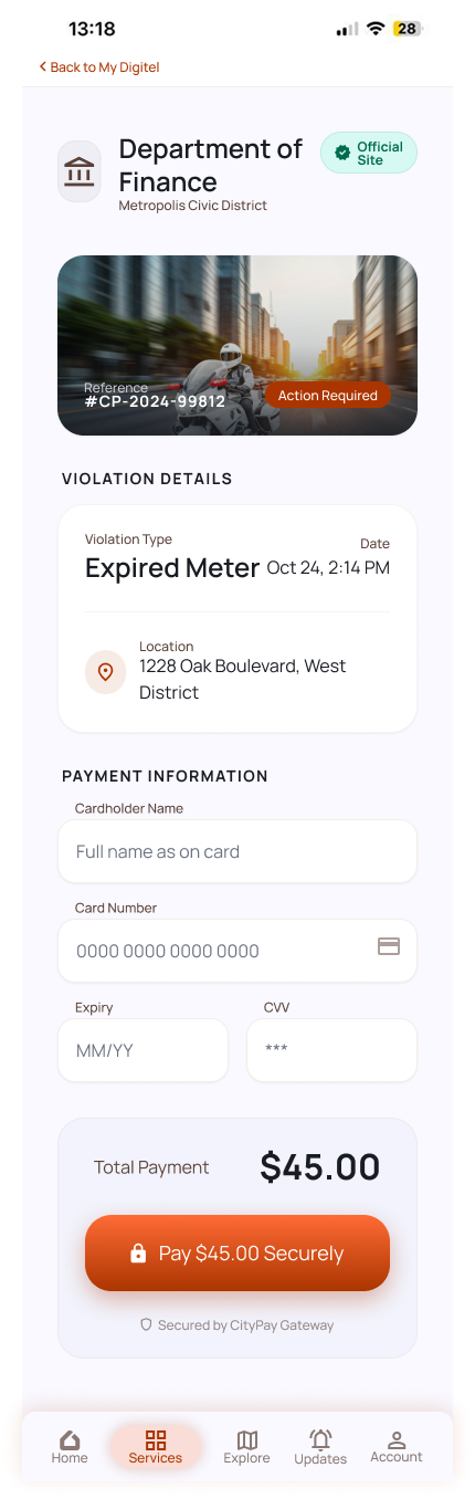 Payment screen