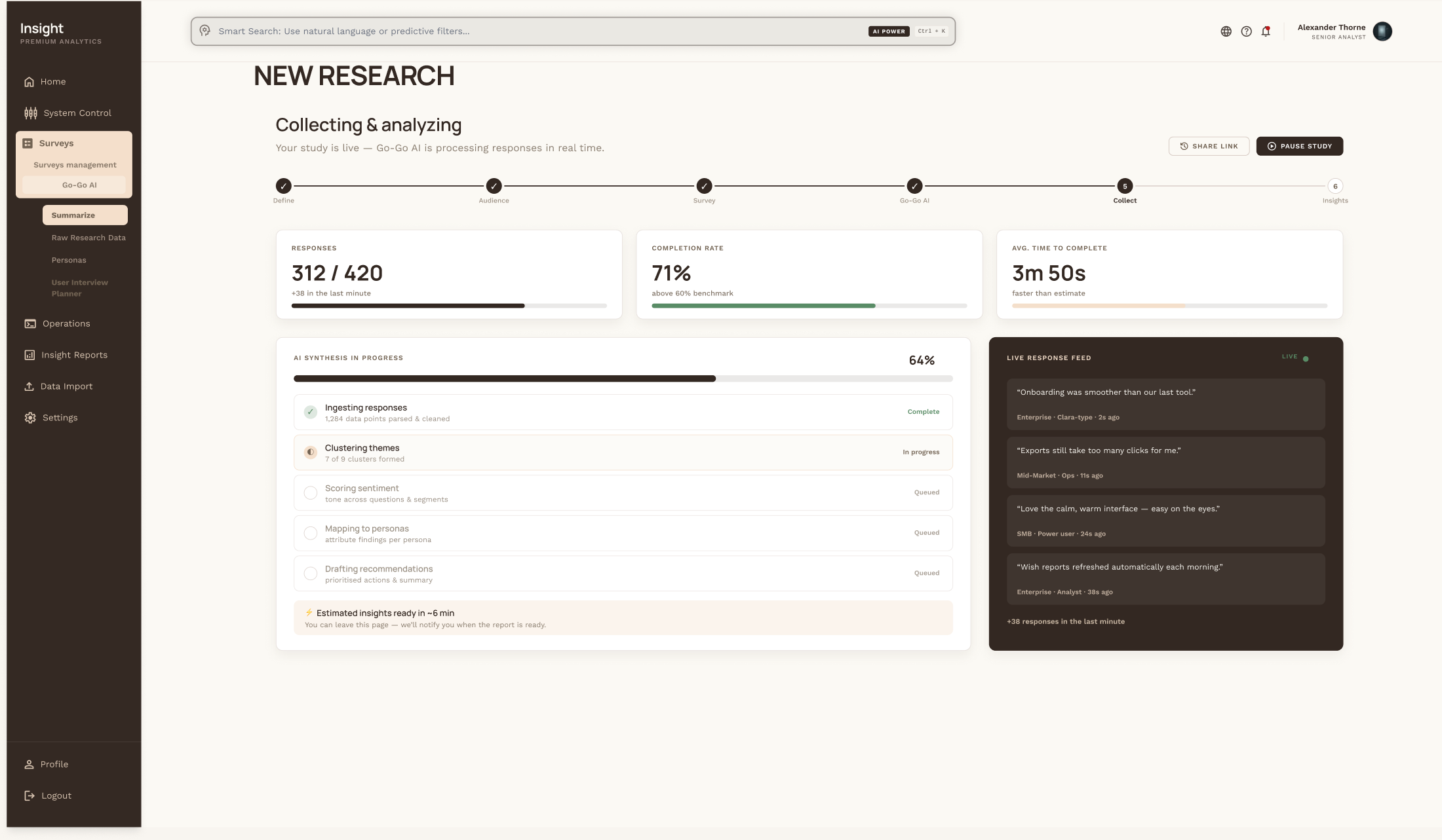 Collecting and analysing responses live