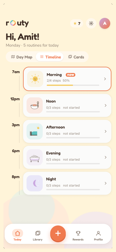 Routy — the day as a timeline