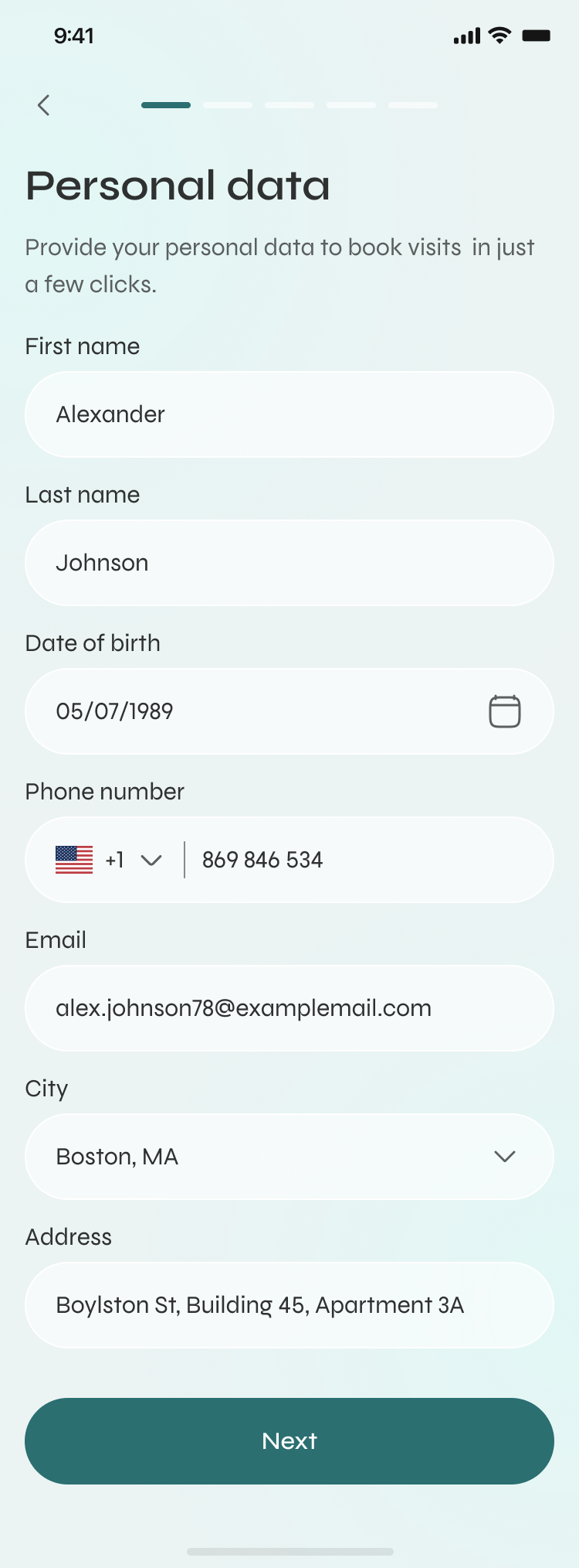 Patient card — personal data