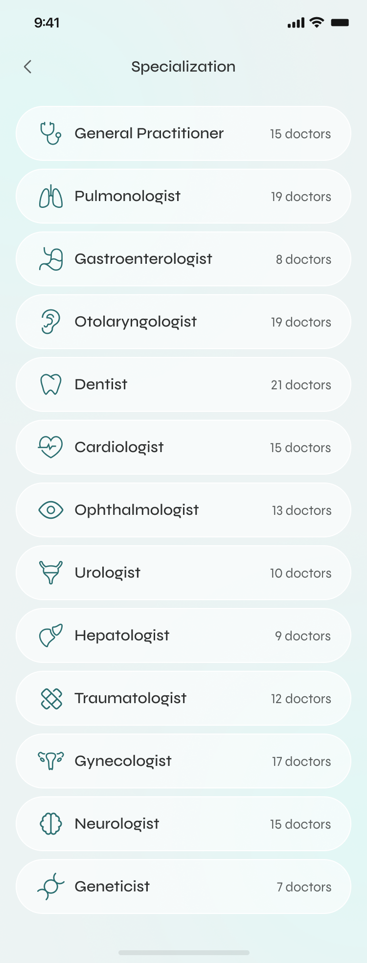 Specialisations list