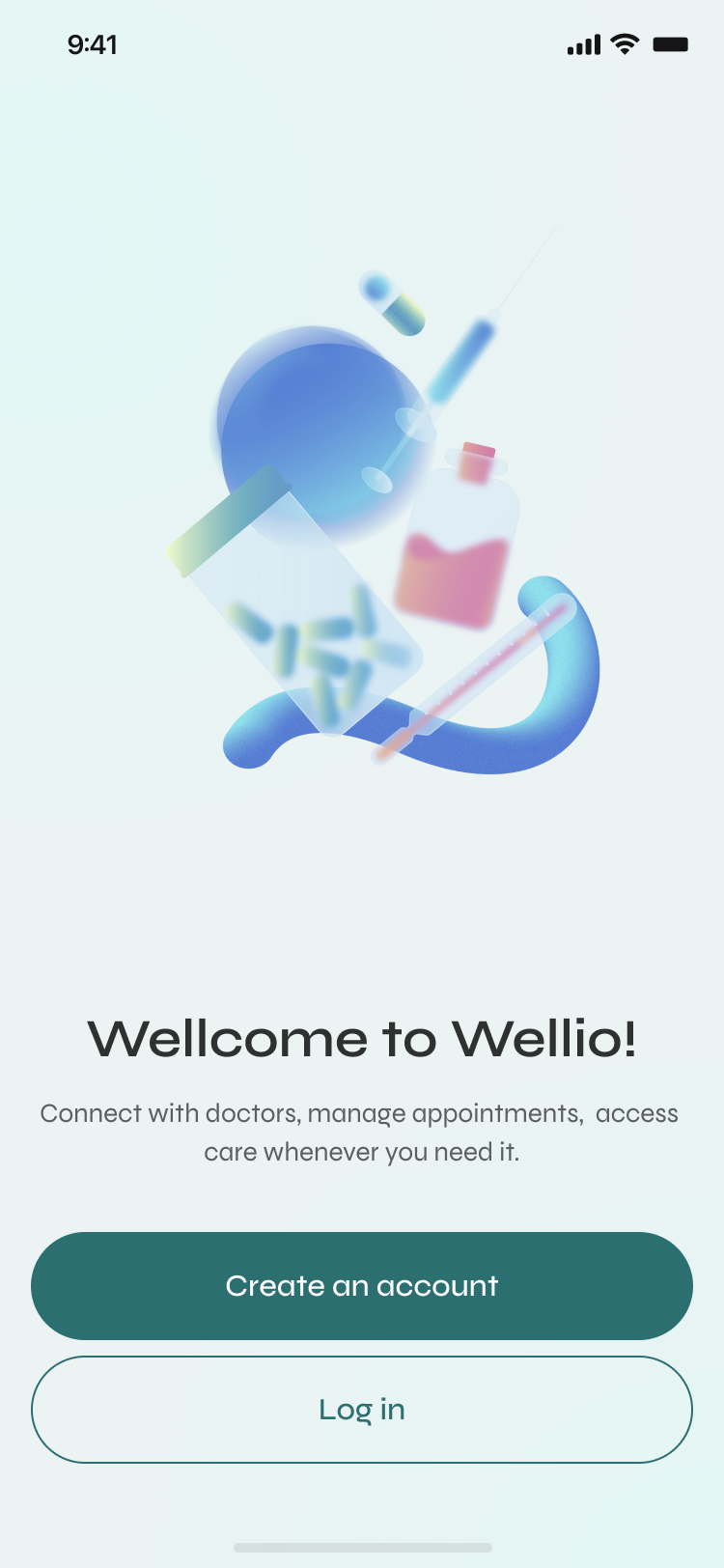 Welcome to Wellio — create account or log in